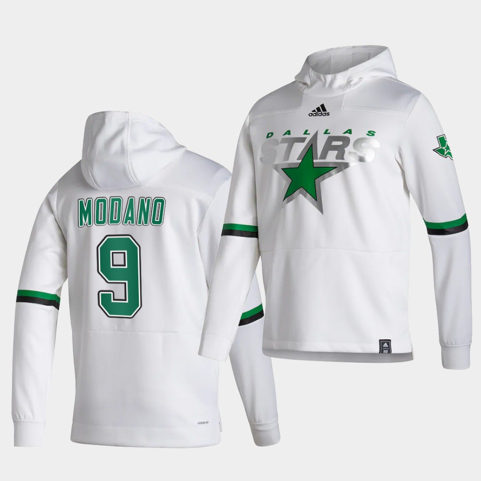 Men Dallas Stars #9 Modano White NHL 2021 Adidas Pullover Hoodie Jersey